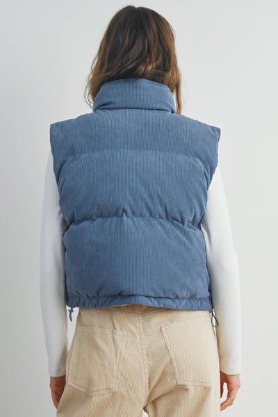 Corduroy Puffer Vest - Denim