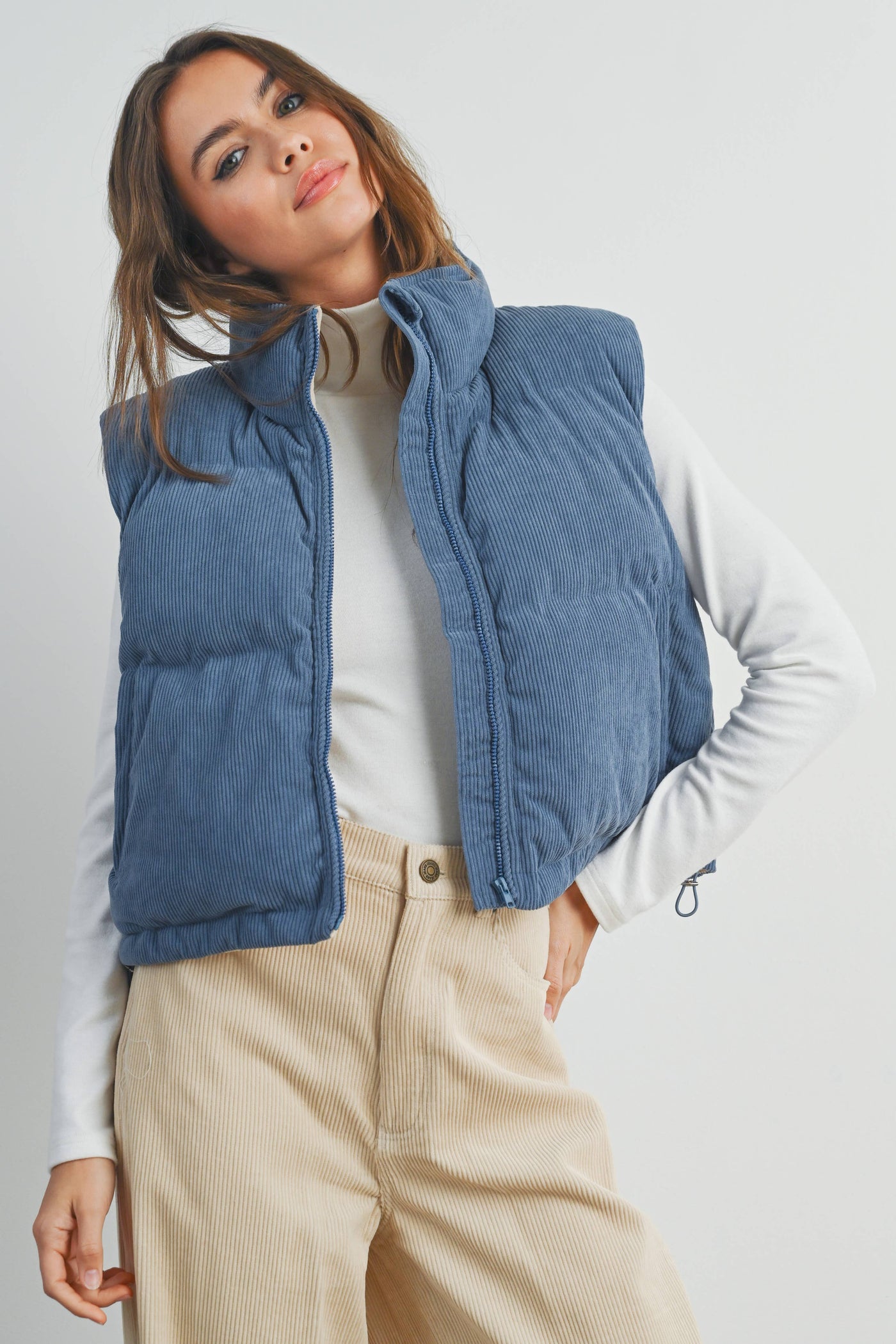 Corduroy Puffer Vest - Denim