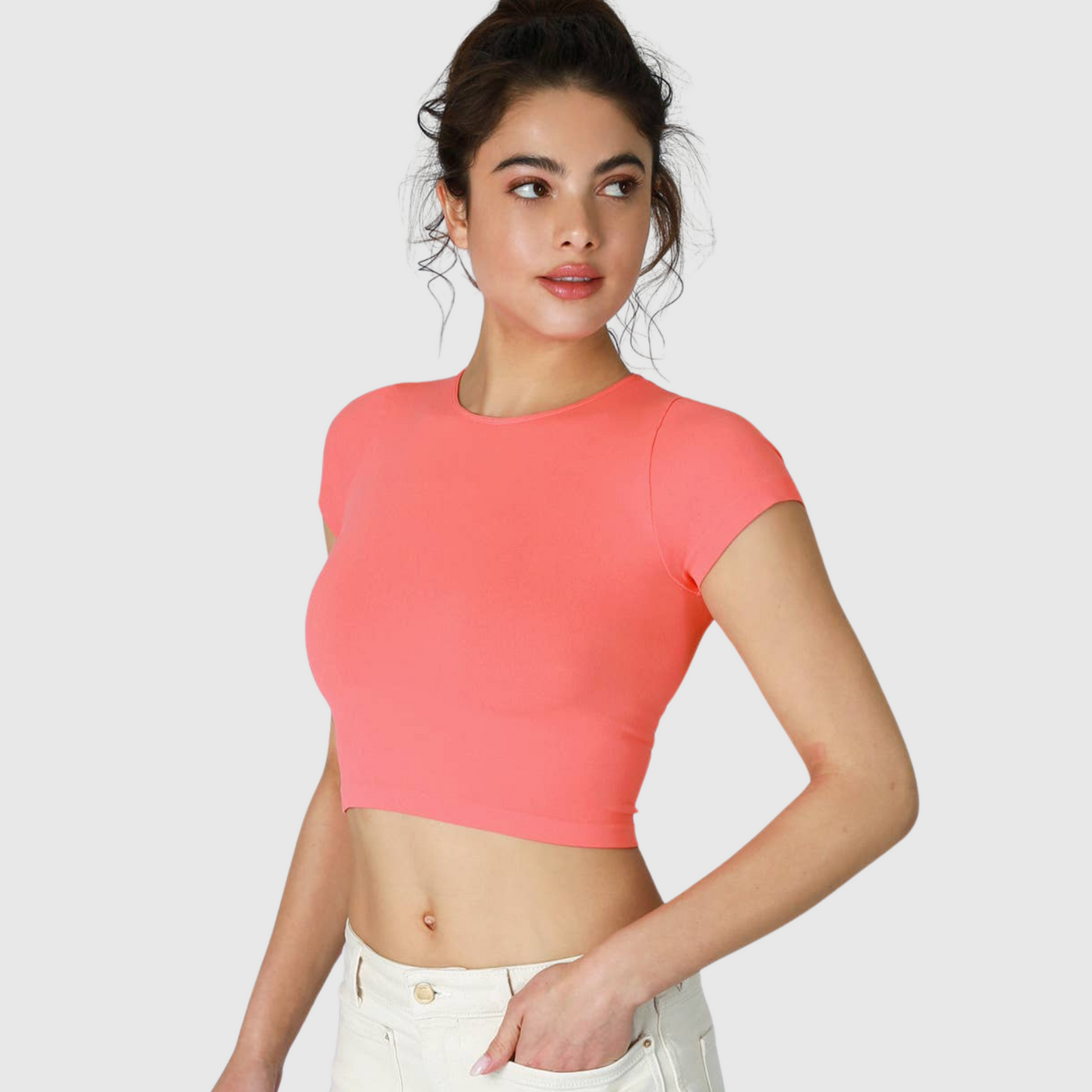 Jersey Crew Neck Crop Tee in Camellia