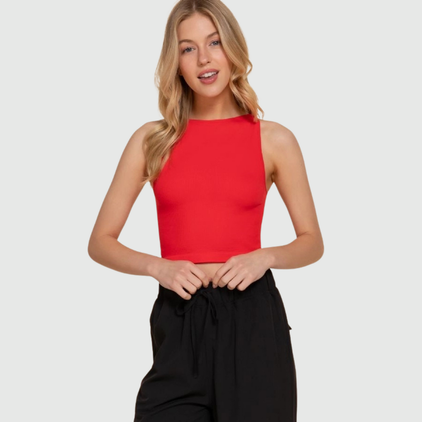 Boat Neck Tank Top in Bright Red