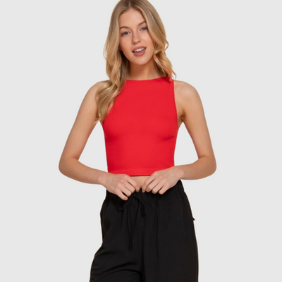 Boat Neck Tank Top in Bright Red