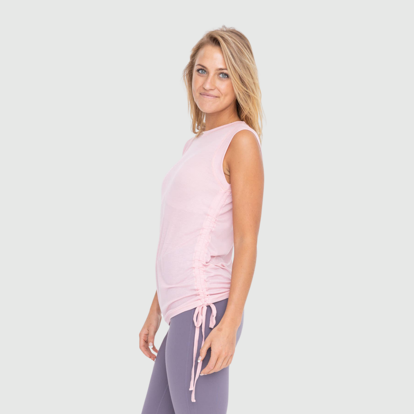 Side Cinch Muscle Tank in Rose