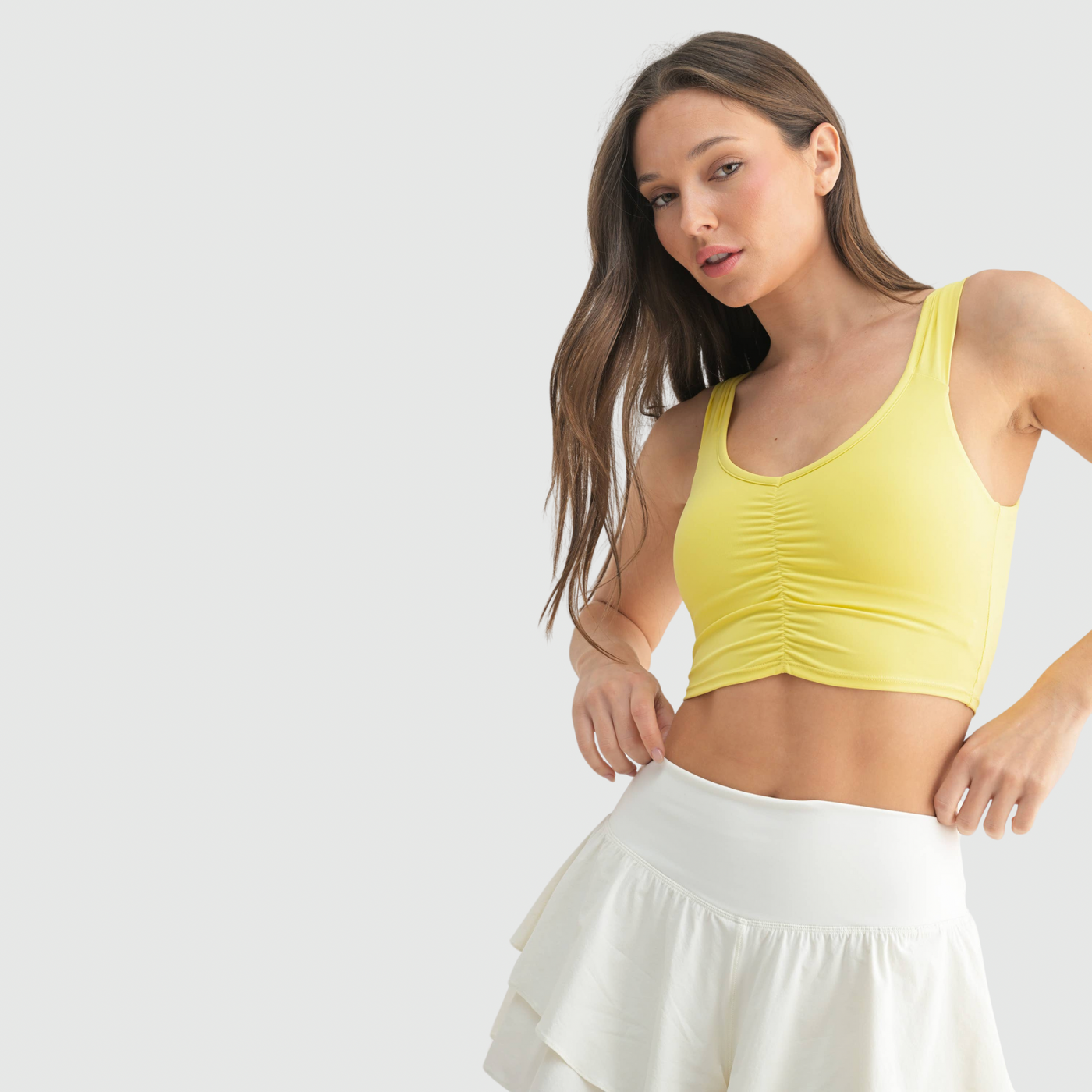 Ruched Front Active Top in Lemon