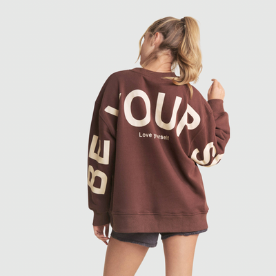 Be Yourself Oversized Sweatshirt in Brown