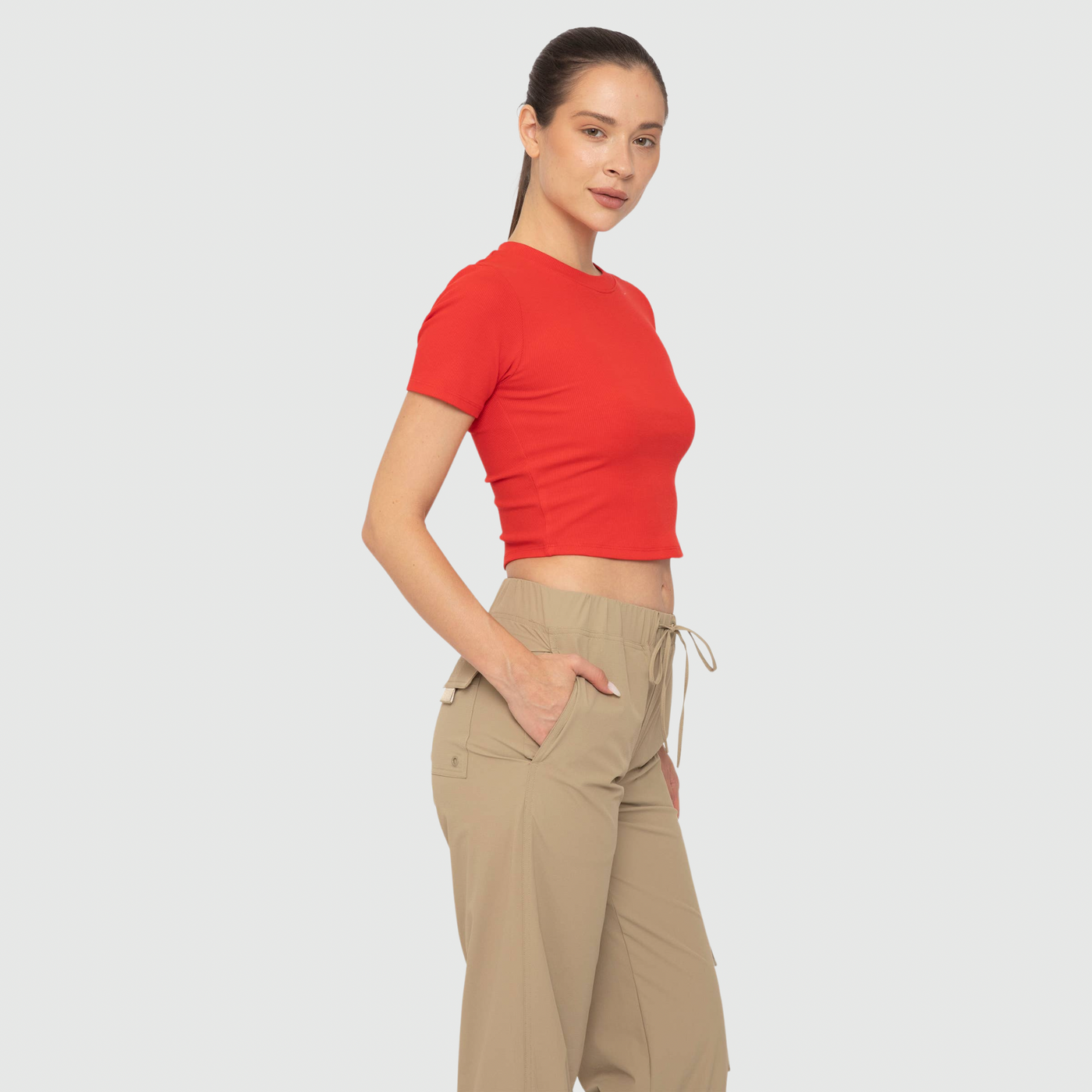 Ribbed Cropped Tee in Cherry