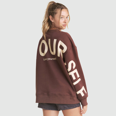 Be Yourself Oversized Sweatshirt in Brown