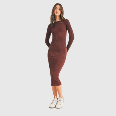 Ribbed Midi Dress in Wine