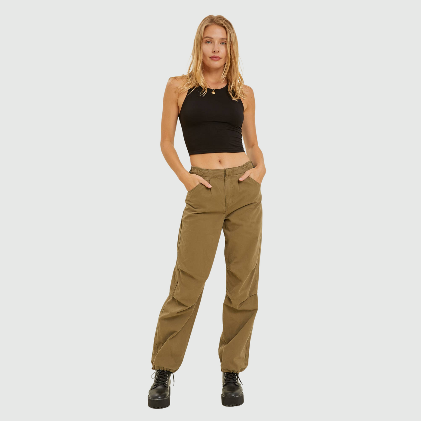 High Neck Cropped Tank in Black