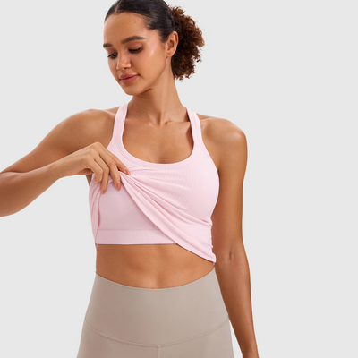 Ribbed High Neck Racerback in Strawberry Pink
