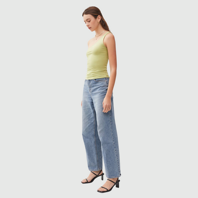 One Shoulder Basic Tank in Pea