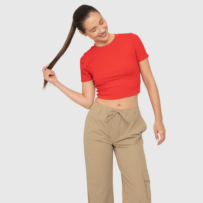 Ribbed Cropped Tee in Cherry