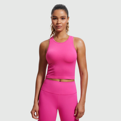 Ribbed High Neck Racerback in Hibiscus Purple