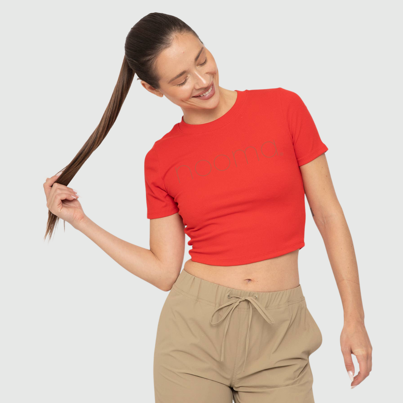 Ribbed Cropped Tee in Cherry