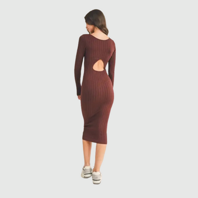 Ribbed Midi Dress in Wine