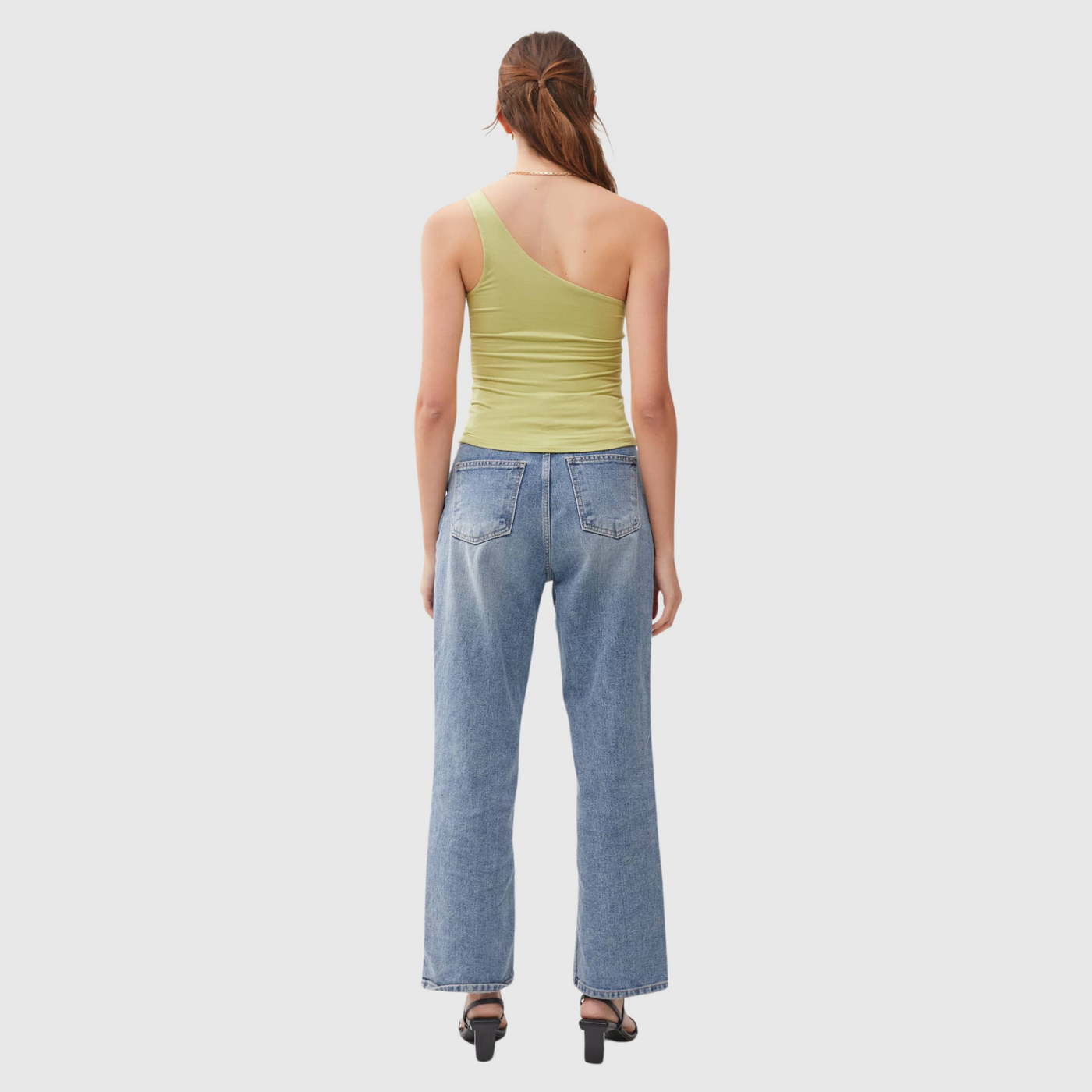 One Shoulder Basic Tank in Pea