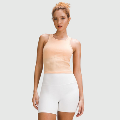 Ebb to Street Cropped Racerback Tank Top in Peach Bellini