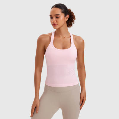 Ribbed High Neck Racerback in Strawberry Pink