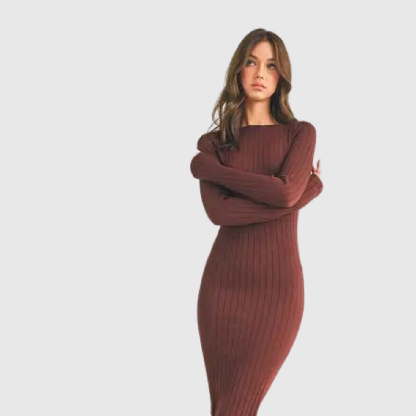 Ribbed Midi Dress in Wine