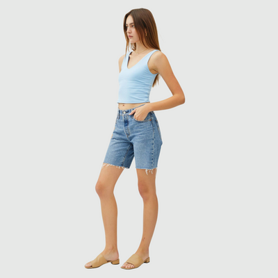 V-Neck Crop Tank in Sky