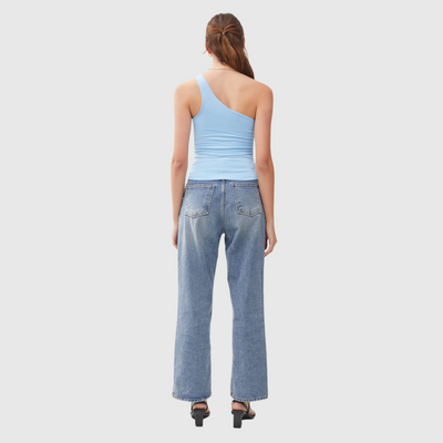 One Shoulder Basic Tank in Sky