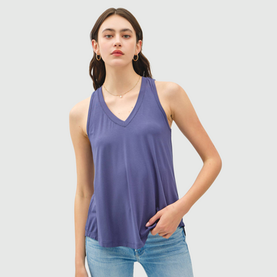 V-Neck Flowy Tank in Slate Blue