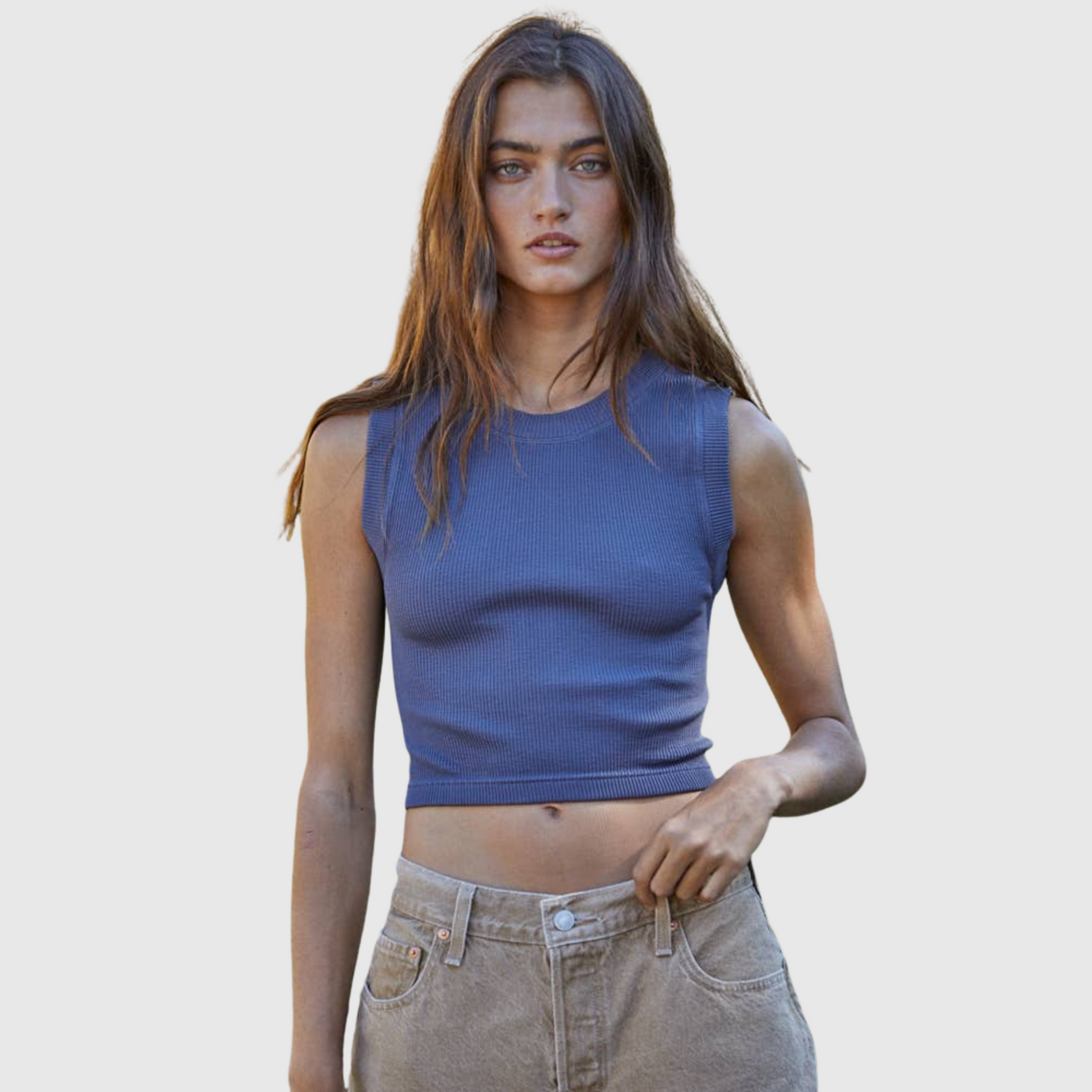 Knit Round Neck Tank in Midnight Blue