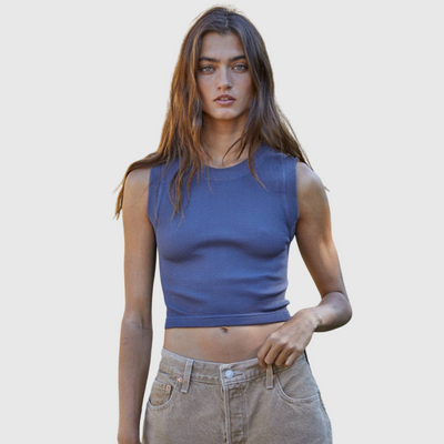 Knit Round Neck Tank in Midnight Blue