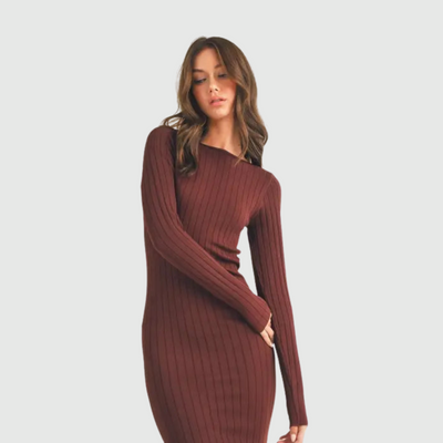 Ribbed Midi Dress in Wine