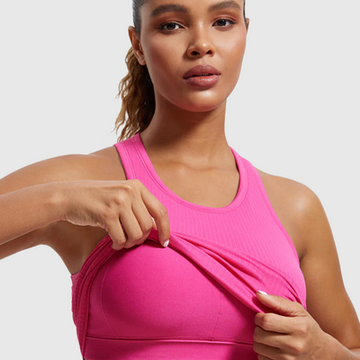 Ribbed High Neck Racerback in Hibiscus Purple