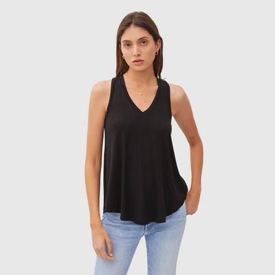 V-Neck Flowy Tank in Black