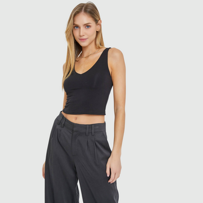 V-neck Crop Tank in Black