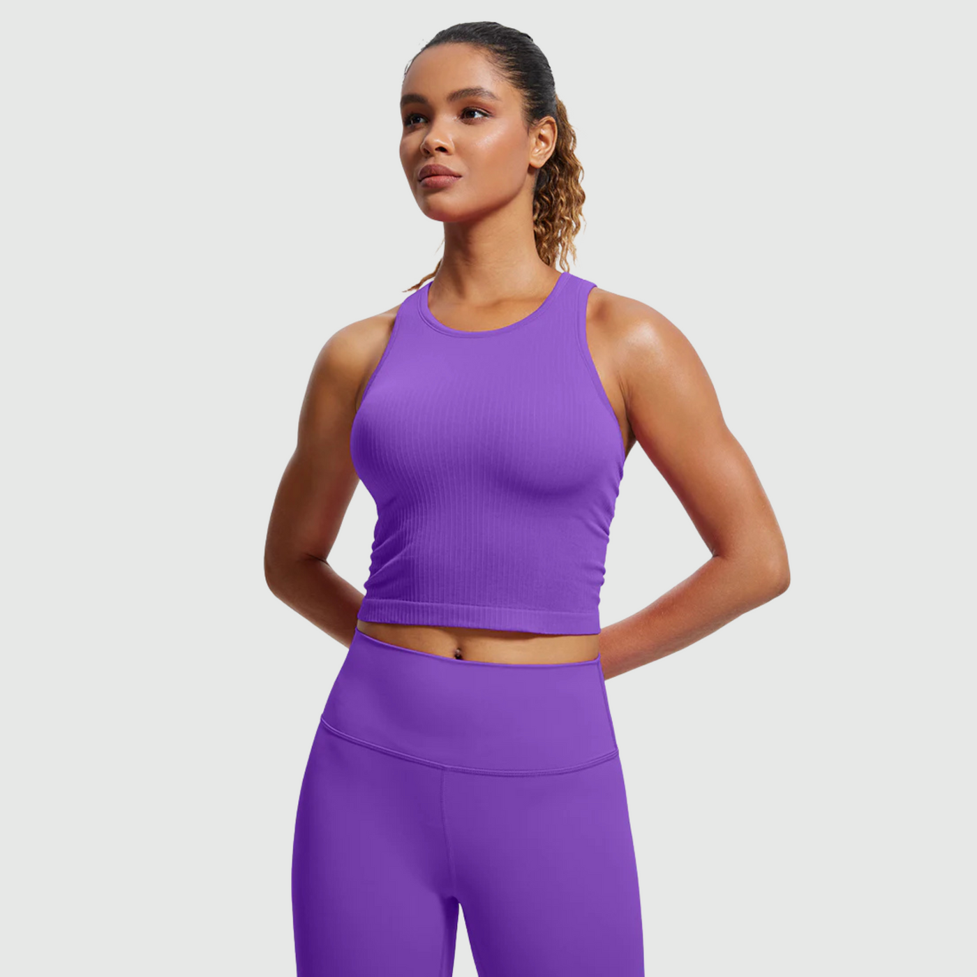 Ribbed High Neck Racerback in Royal Lilac