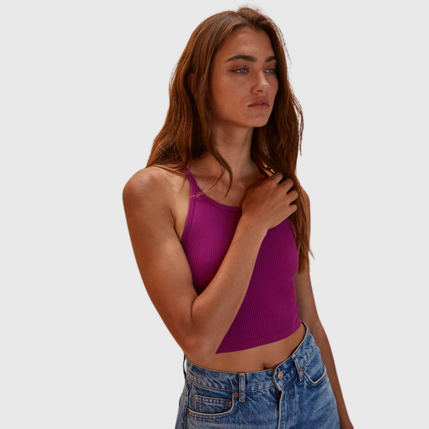 Knock Out Halter Tank Top in Fushia