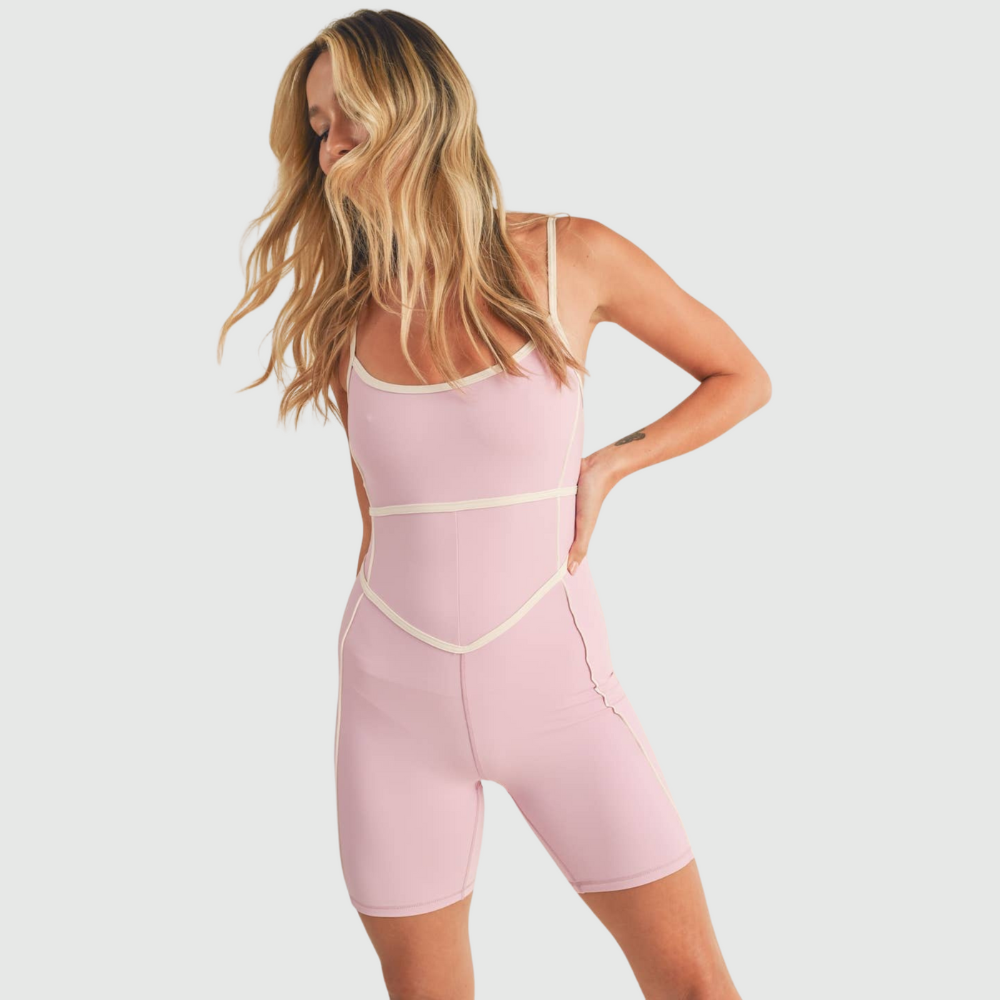 Trim Detailing Romper in Pink