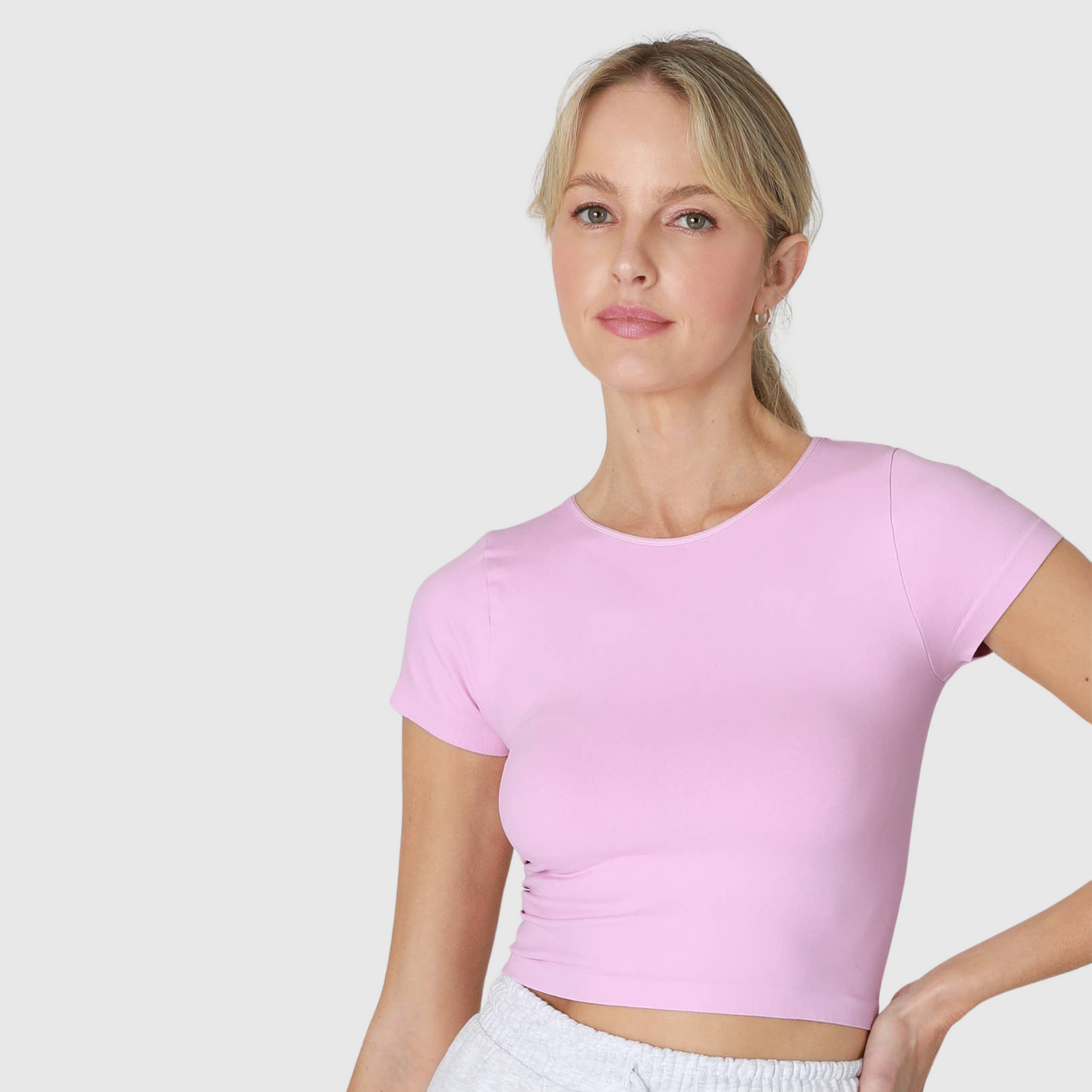 Crew Neck Crop Tee in Peony Pink