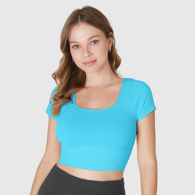 Cap Sleeve Square Neck Top in Horizon Blue