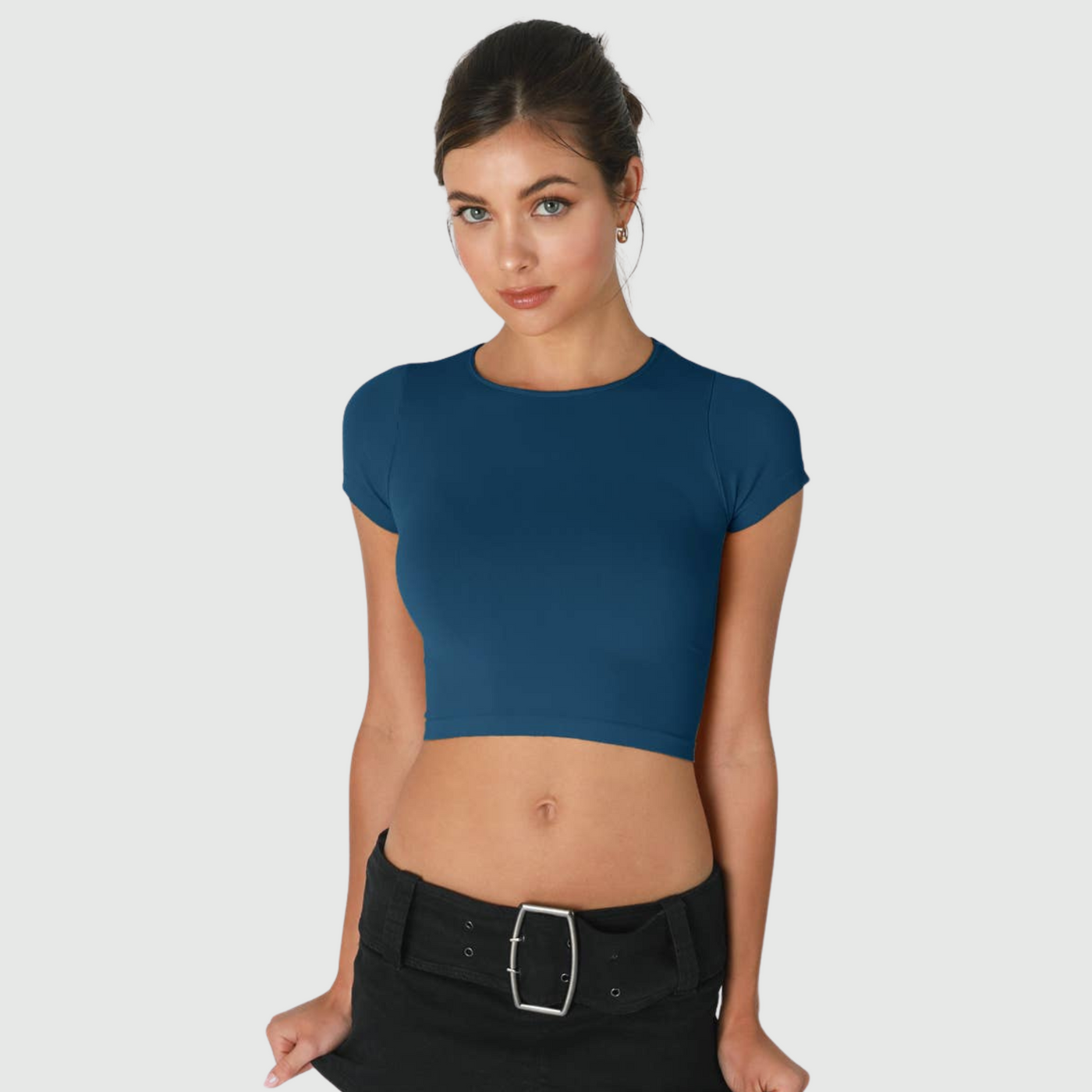 Crew Neck Crop Tee in Blue Opal