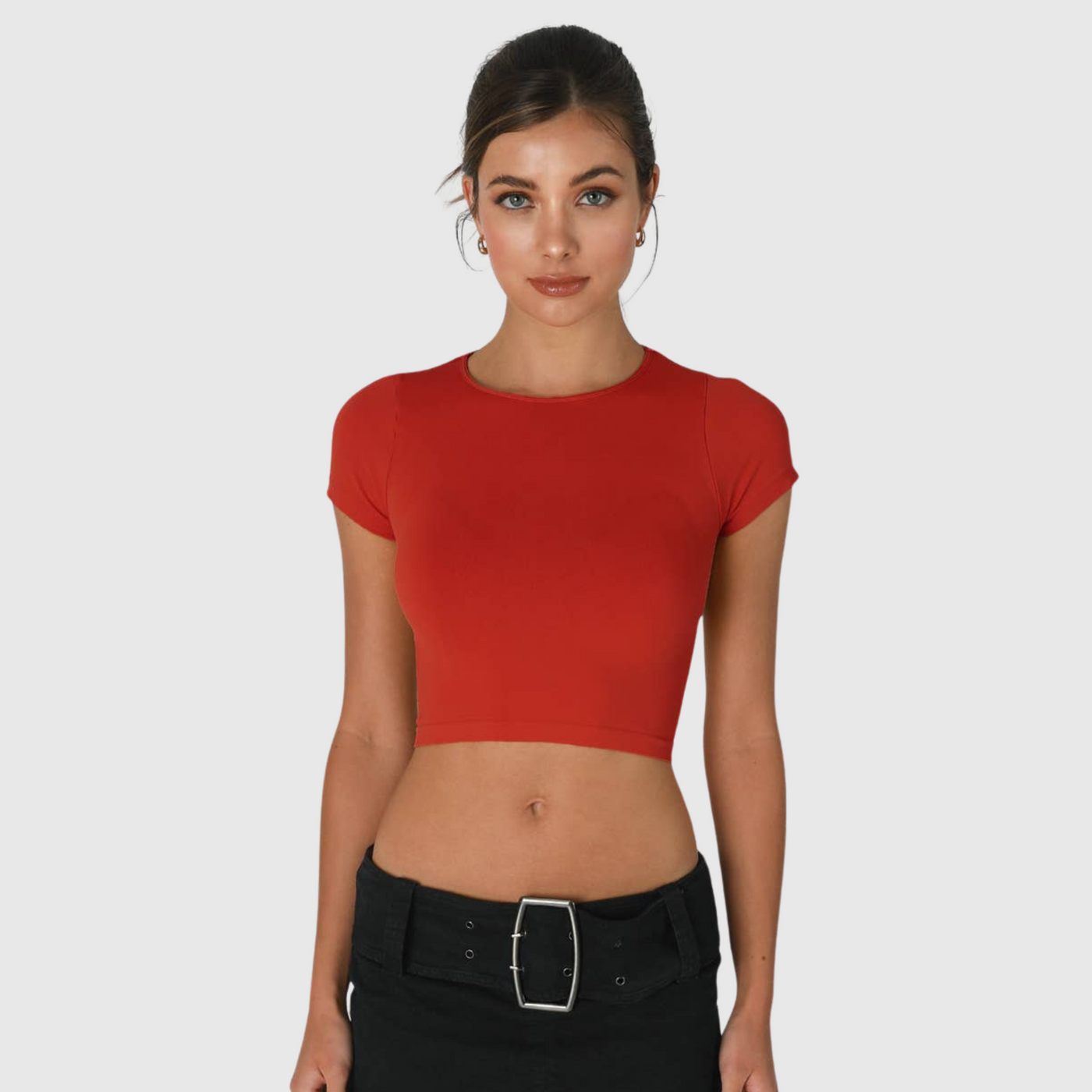 Crew Neck Crop Tee in Scarlet Smile