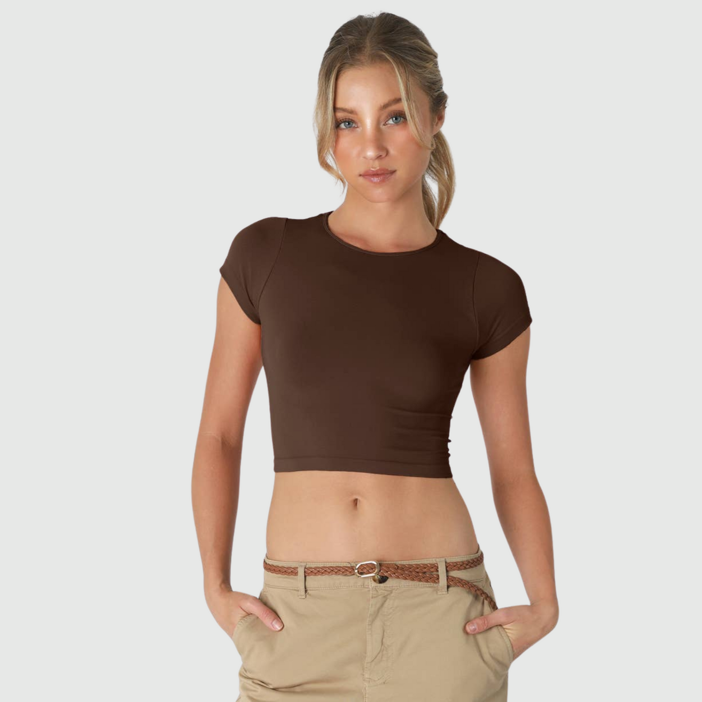 Crew Neck Crop Tee in Coffee Bean