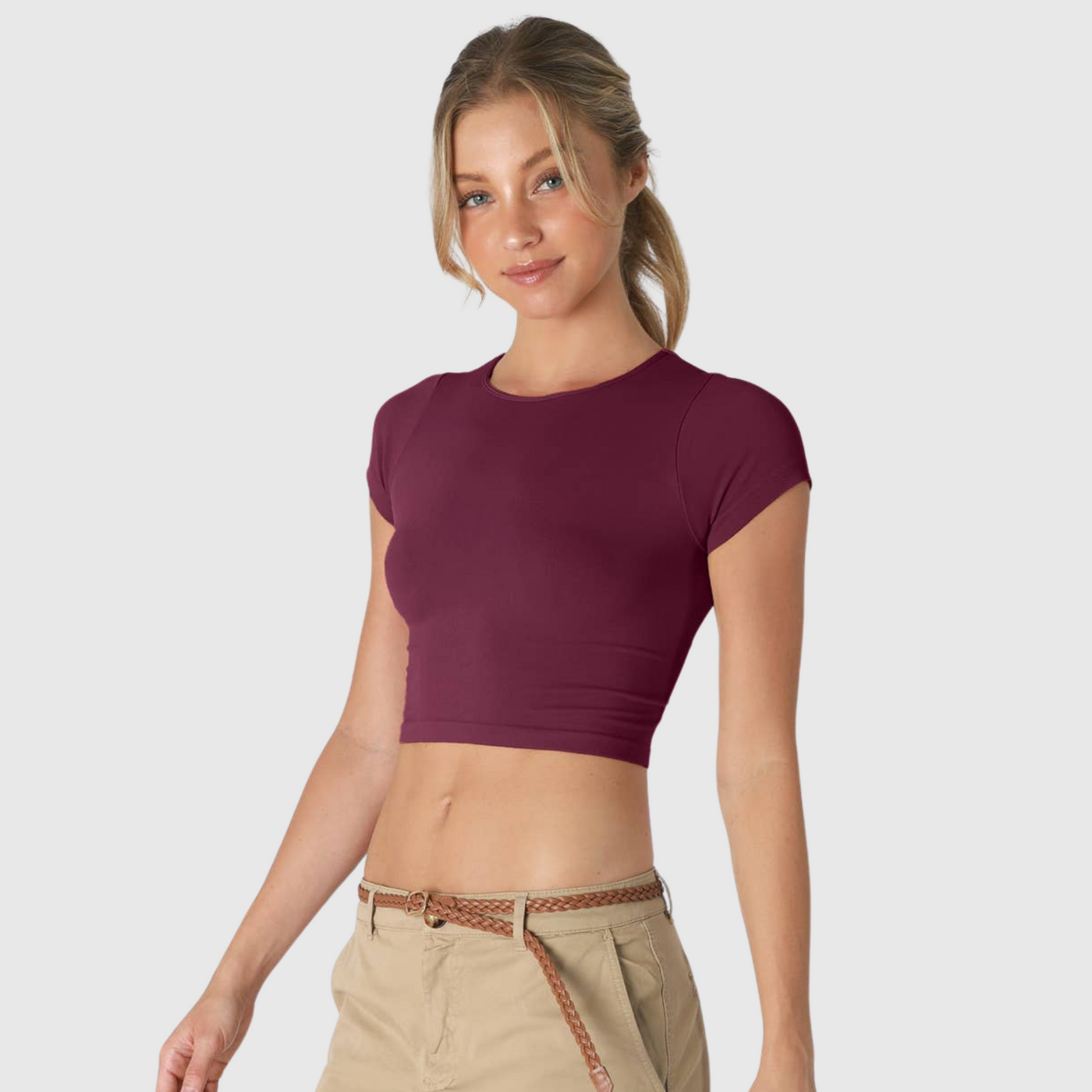 Crew Neck Crop Tee in Fig