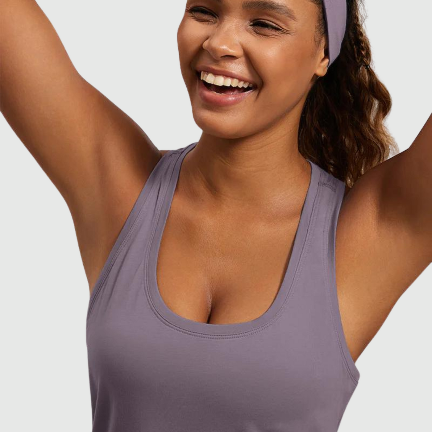 Hip-Length Racerback Tank in Purple Gray