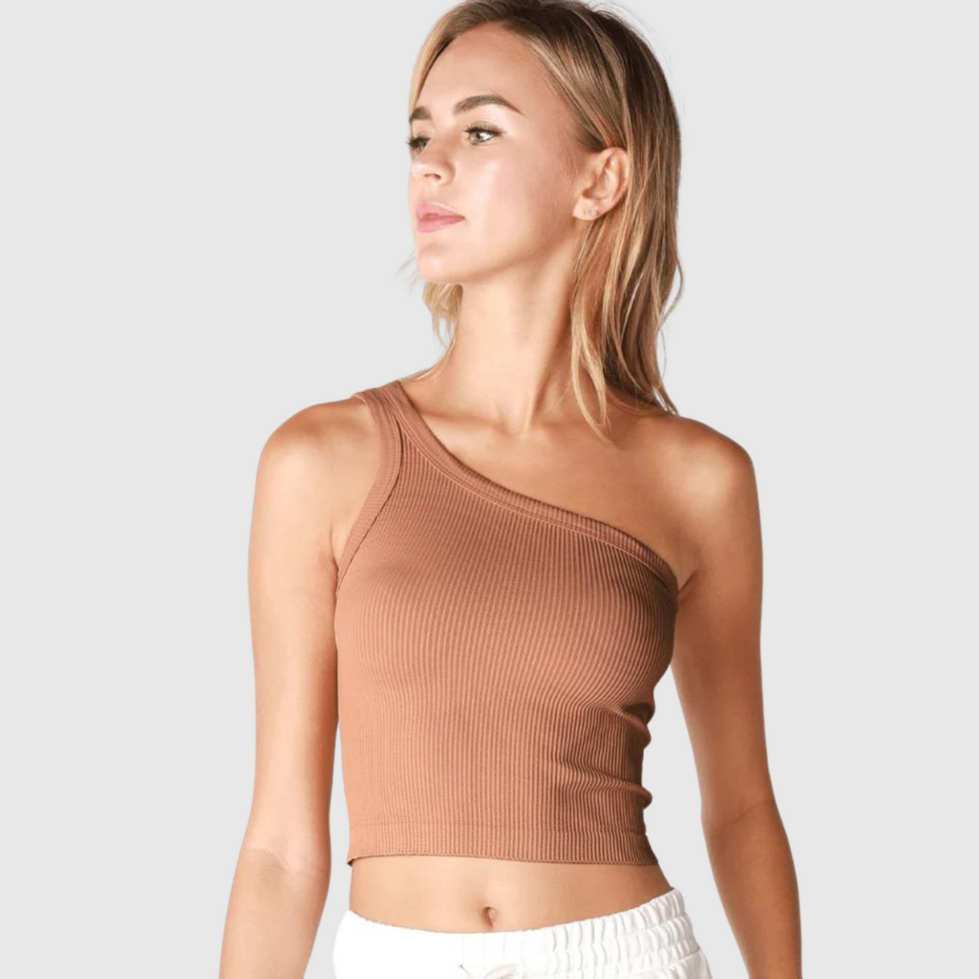 One Shoulder Crop Top in Cognac