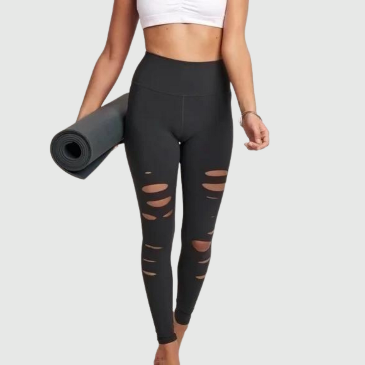 alo High-Waist Ripped Warrior Legging in Anthracite