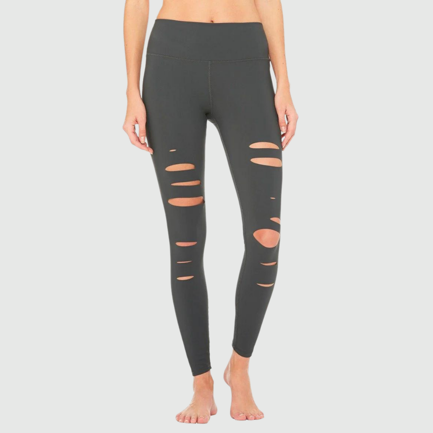 alo High-Waist Ripped Warrior Legging in Anthracite