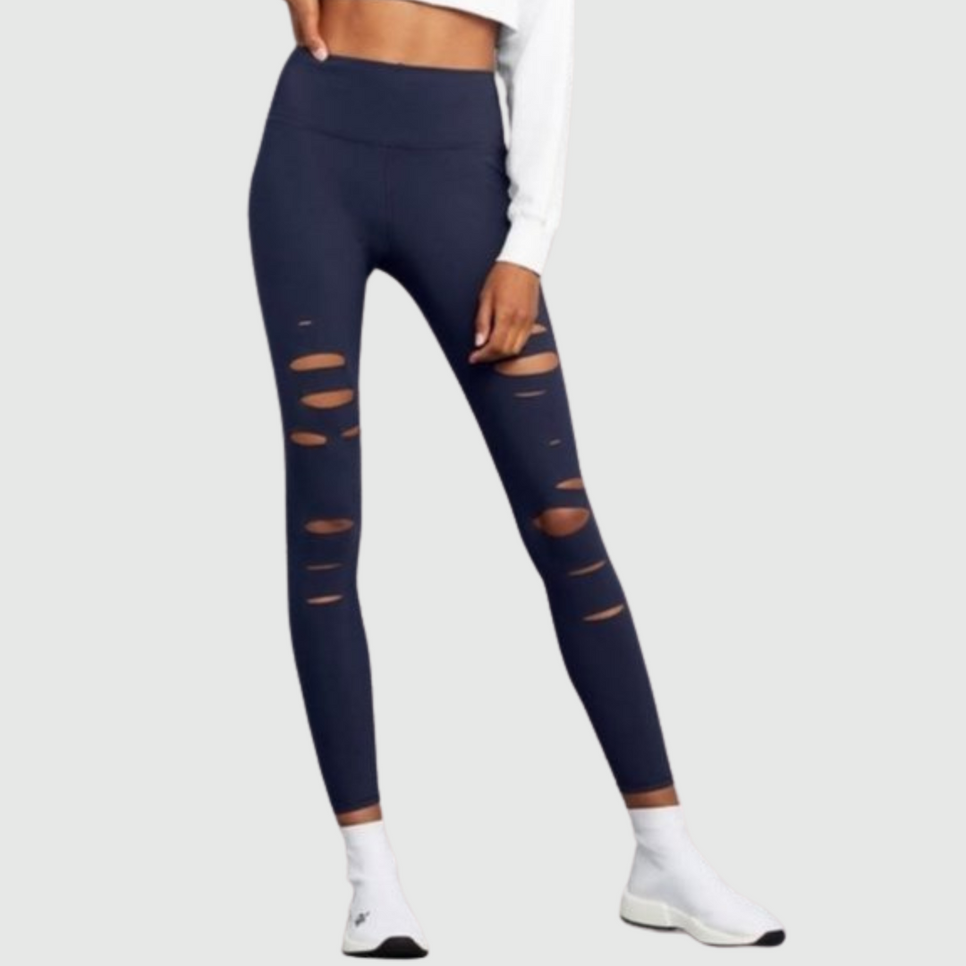 alo High-Waist Ripped Warrior Legging in Navy – noomaLIFE