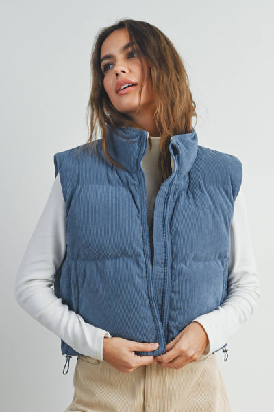 Corduroy Puffer Vest - Denim