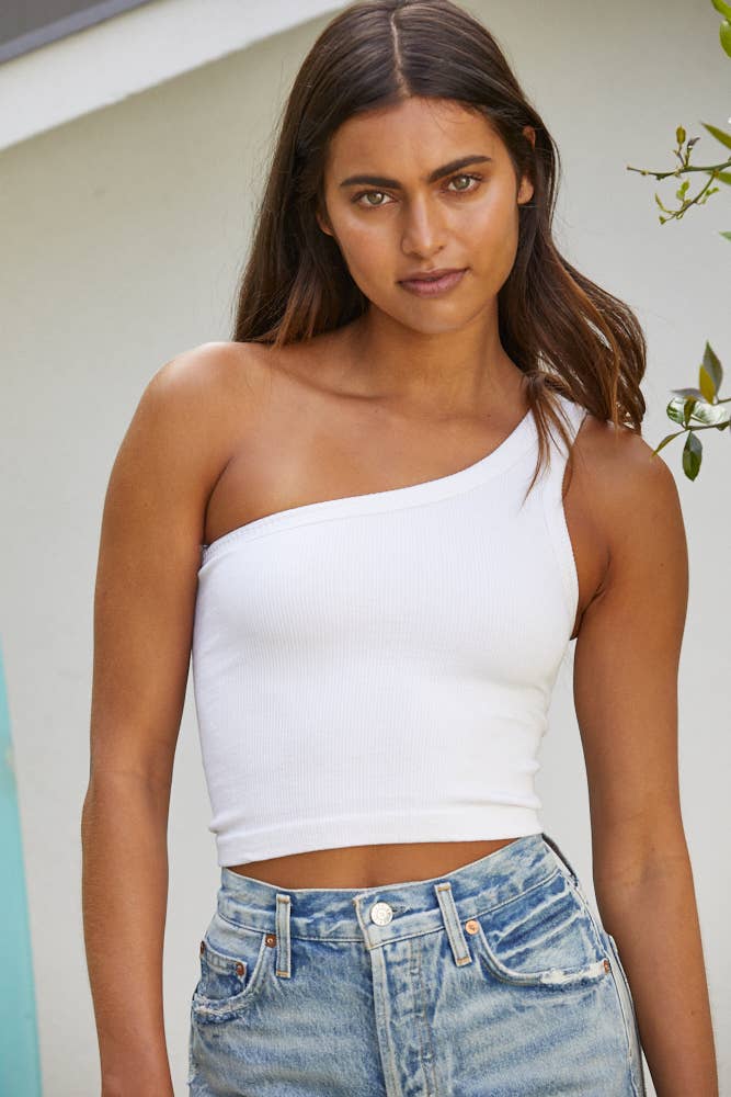One Shoulder One-of-a-Kind Top in White